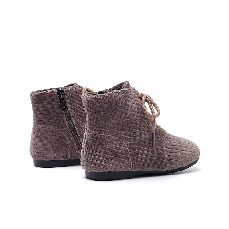 Lace up corduroy velvet soft kid girls boots zip up closure fluffy comfy kid winter shoes