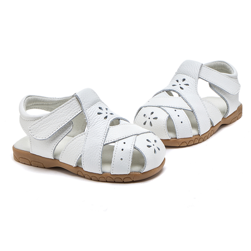 Genuine leather soft closed toe cut out children Girls sandals flat toddler Summer shoes