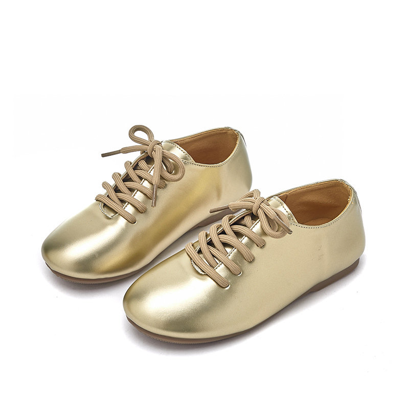 Champagne-colored Fashionable Girls' Single Shoes Lightweight and Soft Lace-up Casual Shoes Suitable for Toddlers Kids and Youth