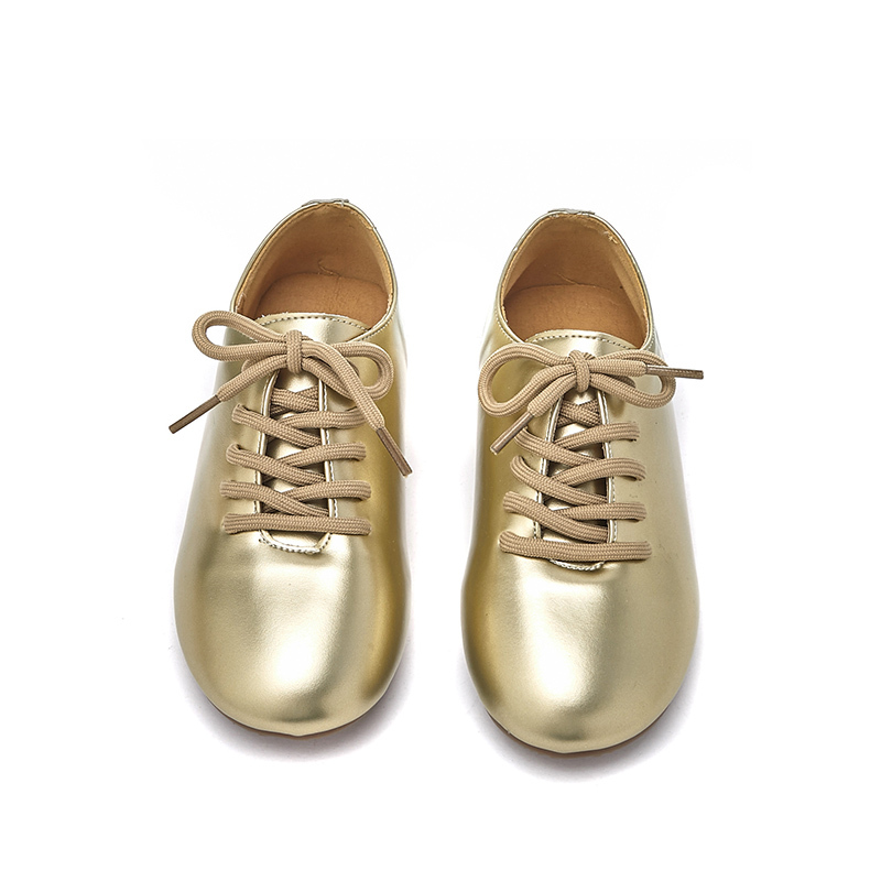 Champagne-colored Fashionable Girls' Single Shoes Lightweight and Soft Lace-up Casual Shoes Suitable for Toddlers Kids and Youth