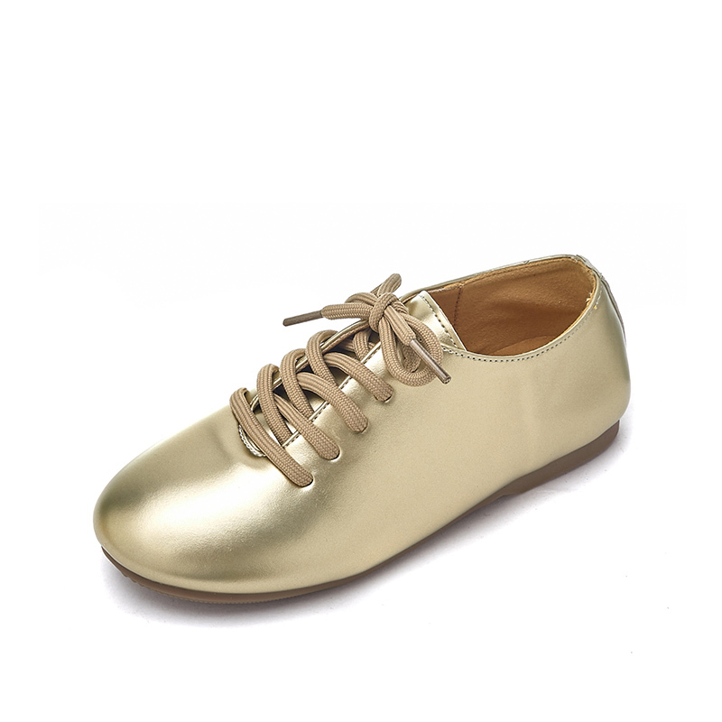 Champagne-colored Fashionable Girls' Single Shoes Lightweight and Soft Lace-up Casual Shoes Suitable for Toddlers Kids and Youth