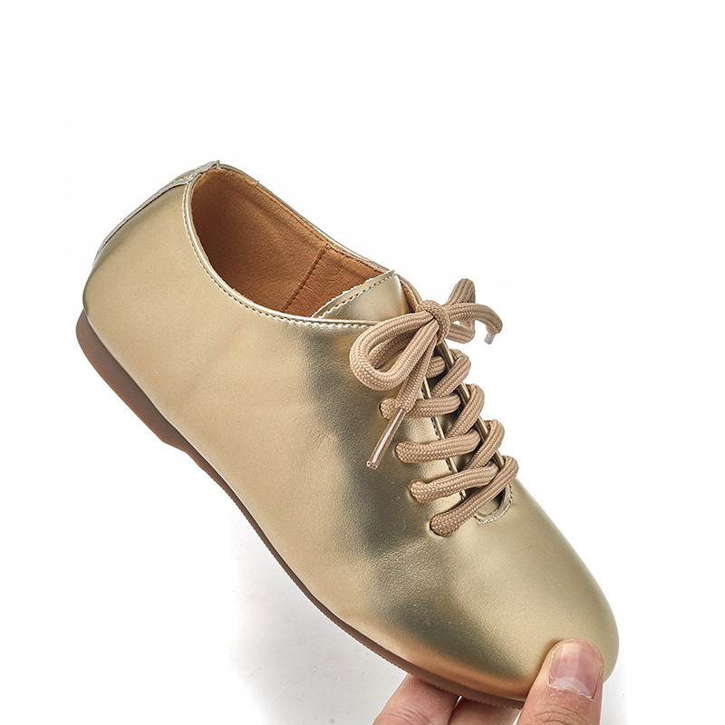 Champagne-colored Fashionable Girls' Single Shoes Lightweight and Soft Lace-up Casual Shoes Suitable for Toddlers Kids and Youth