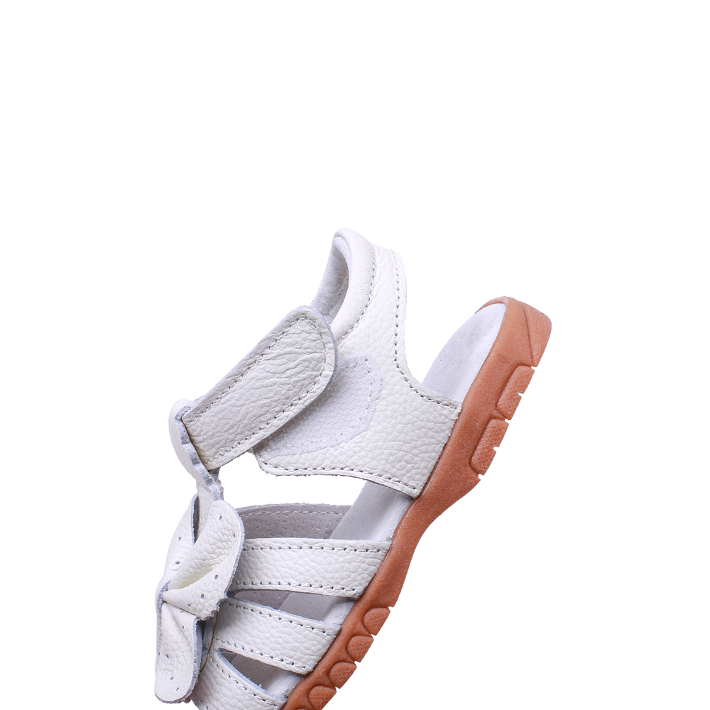 Breathable open toe leather kids sandals white butterfly girl flat dress sandals