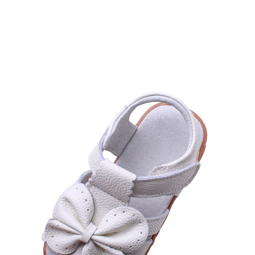 Breathable open toe leather kids sandals white butterfly girl flat dress sandals
