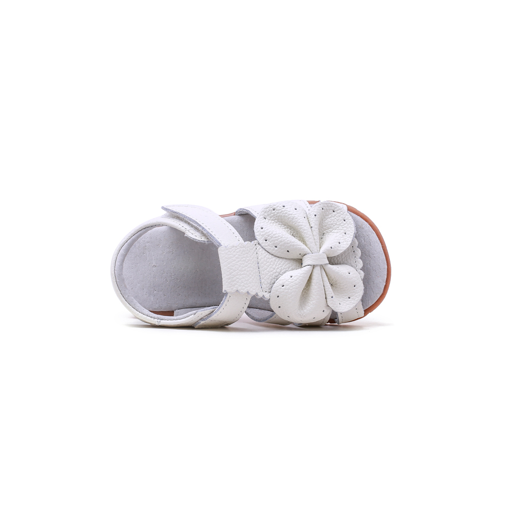Breathable open toe leather kids sandals white butterfly girl flat dress sandals