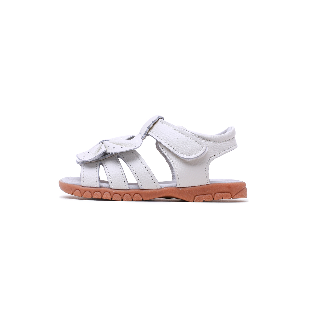 Breathable open toe leather kids sandals white butterfly girl flat dress sandals