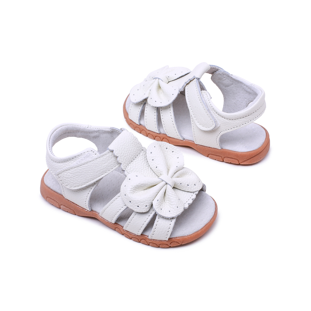 Breathable open toe leather kids sandals white butterfly girl flat dress sandals