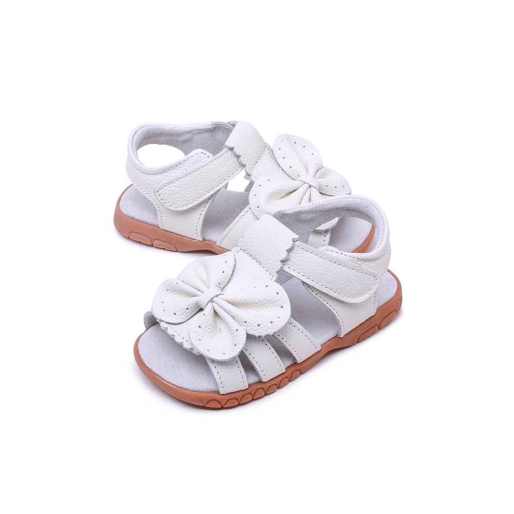 Breathable open toe leather kids sandals white butterfly girl flat dress sandals