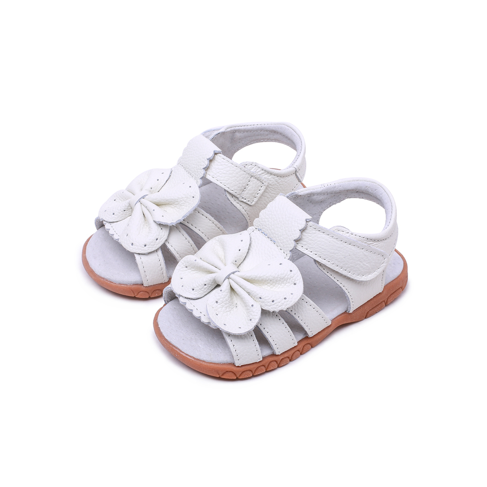 Breathable open toe leather kids sandals white butterfly girl flat dress sandals