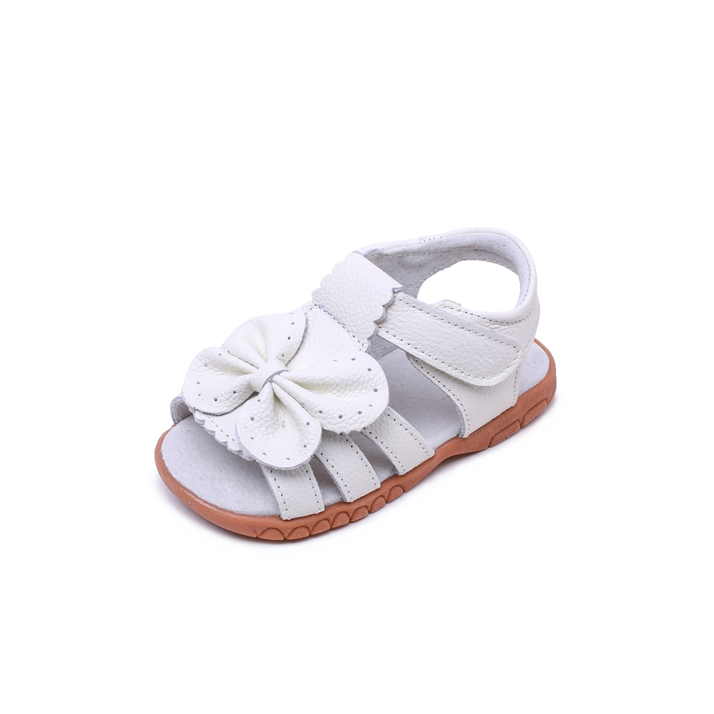 Breathable open toe leather kids sandals white butterfly girl flat dress sandals