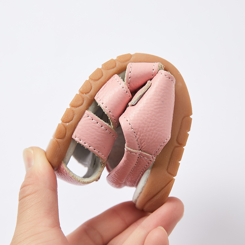 Genuine leather T strap children girl flat floral sandals