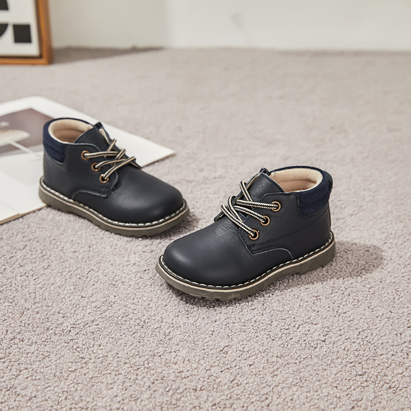 Boys Genuine Leather Ankle Boots with Side Zipper and Lace-Up – Autumn Winter Toddler Shoes