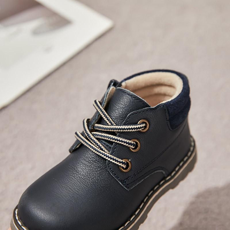 Boys Genuine Leather Ankle Boots with Side Zipper and Lace-Up – Autumn Winter Toddler Shoes