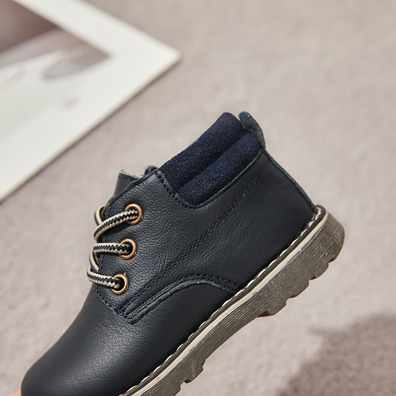 Boys Genuine Leather Ankle Boots with Side Zipper and Lace-Up – Autumn Winter Toddler Shoes