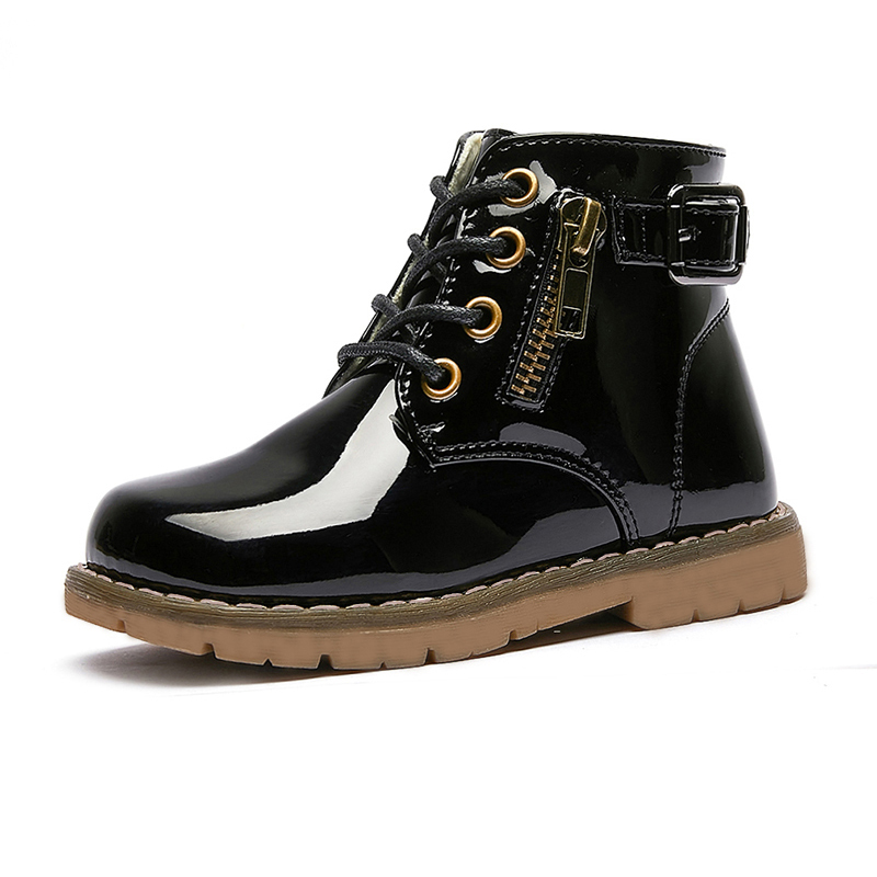 Girls' Winter Boots – Glossy Lace-Up Style with Side Zipper, Warm Plush Lining, Non-Slip TPR Sole – Stylish Cold Weather Shoes for Toddlers & Kids
