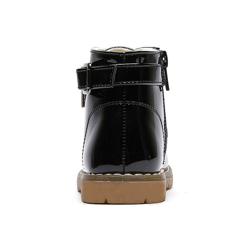 Girls' Winter Boots – Glossy Lace-Up Style with Side Zipper, Warm Plush Lining, Non-Slip TPR Sole – Stylish Cold Weather Shoes for Toddlers & Kids