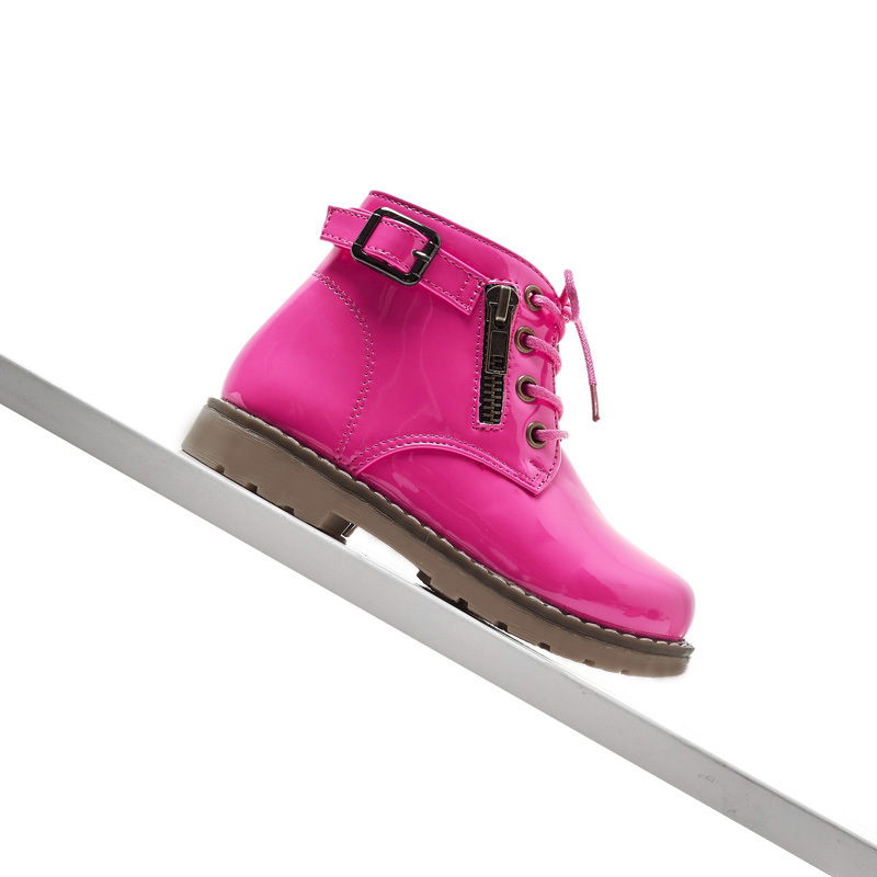 Girls' Winter Boots – Glossy Lace-Up Style with Side Zipper, Warm Plush Lining, Non-Slip TPR Sole – Stylish Cold Weather Shoes for Toddlers & Kids
