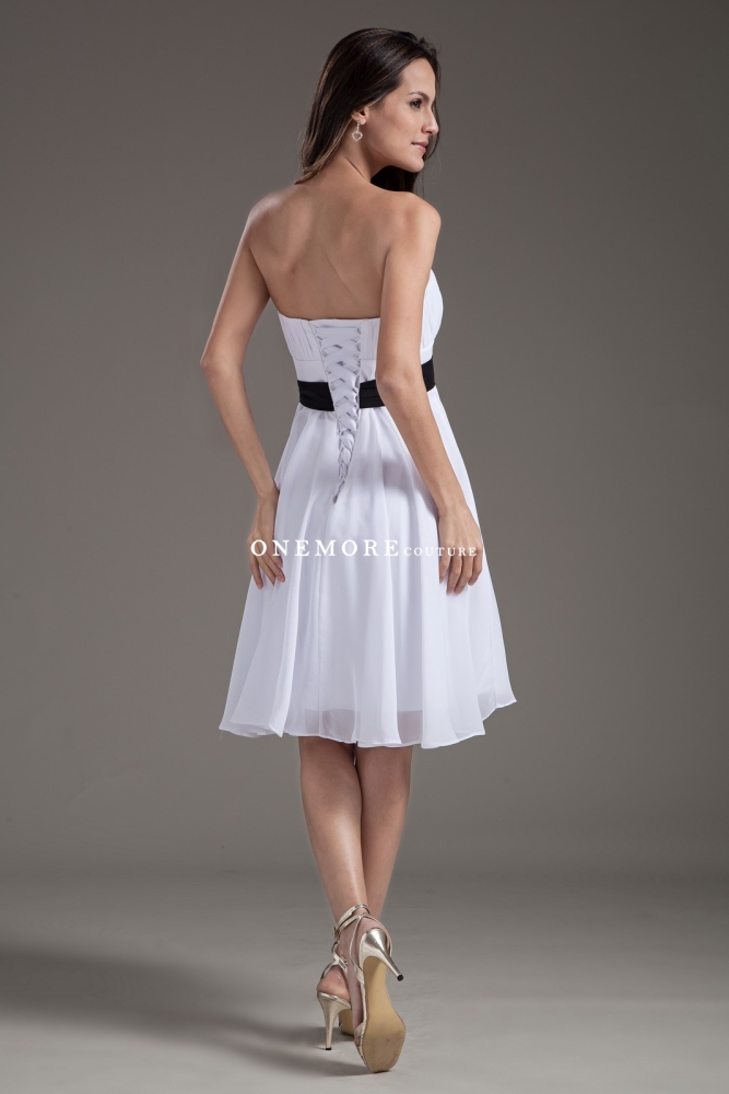 Knee Length White Empire Waist Chiffon  Dresses