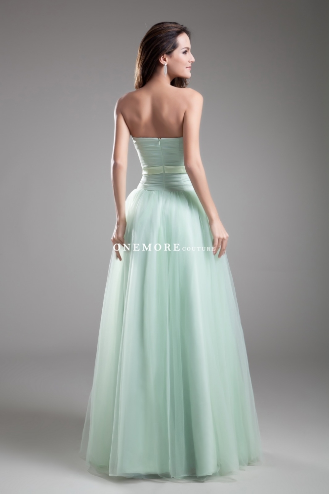 Light Green Drop Waist Tulle Bridesmaid Dresses