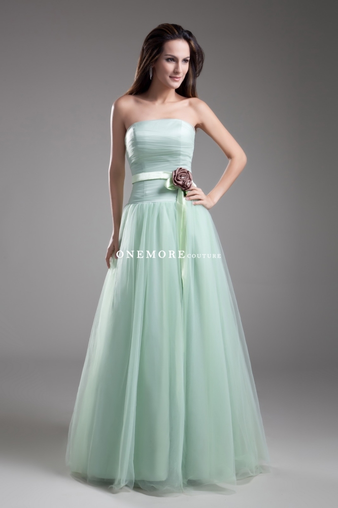 Light Green Drop Waist Tulle Bridesmaid Dresses