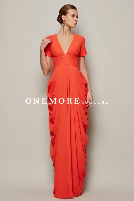 Sexy Orange Draped Chiffon Mother of Bride Dresses