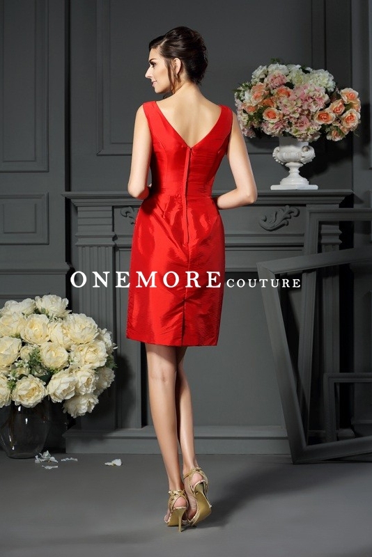 Knee Length V Neck Taffeta Mother of Bride Dresses