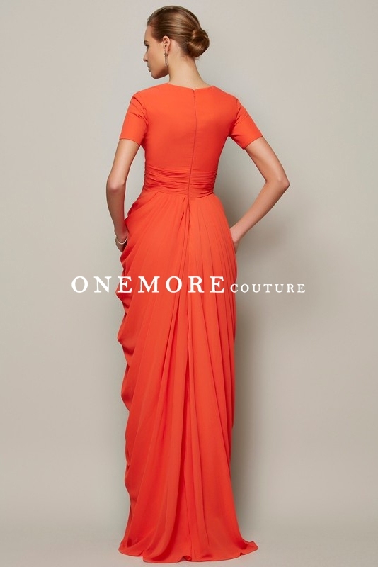 Sexy Orange Draped Chiffon Mother of Bride Dresses