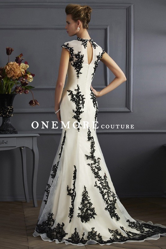 Mermaid Style Dress with Black Lace over Ivory