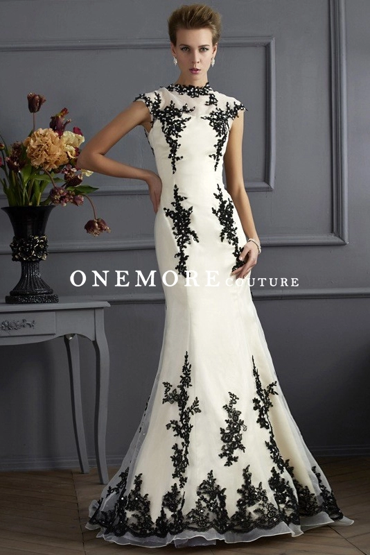 chinese dress ladies Unique Black White Lace Mermaid Lace Wedding Dress main image 0
