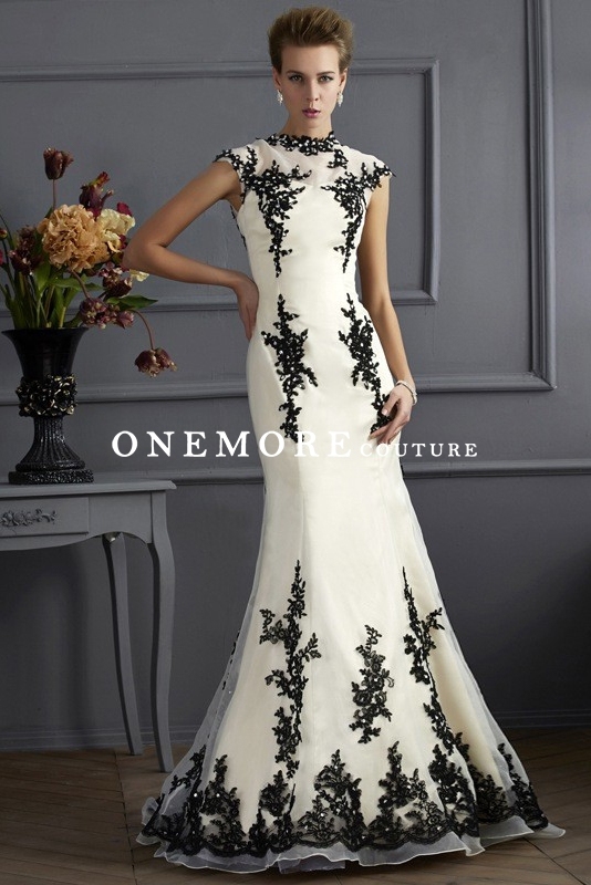Mermaid Style Dress with Black Lace over Ivory