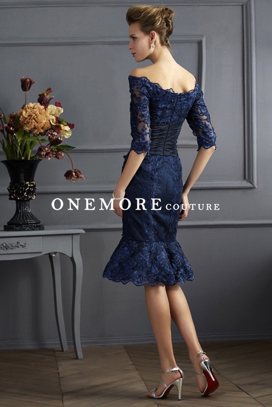 Knee Length Off Shoulder Lace Mother of Bride Dress