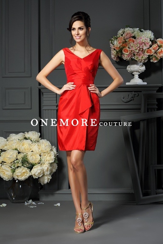 Knee Length V Neck Taffeta Mother of Bride Dresses