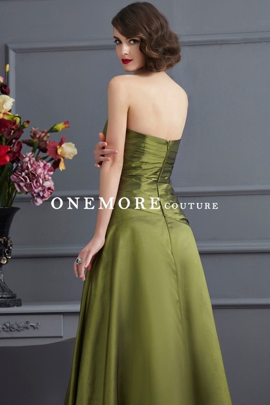 Olive Green Drop Waist Taffeta Mother of Bride Dress with Jacket