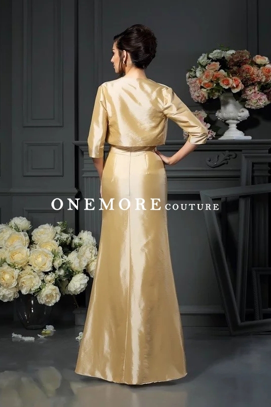 A Line Pale Yellow Taffeta Mother of Bride Dresses with Jacket