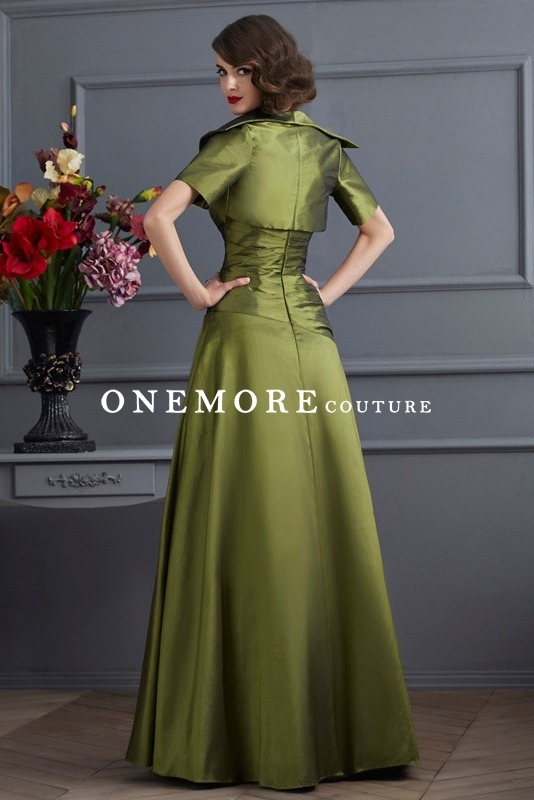 Olive Green Drop Waist Taffeta Mother of Bride Dress with Jacket