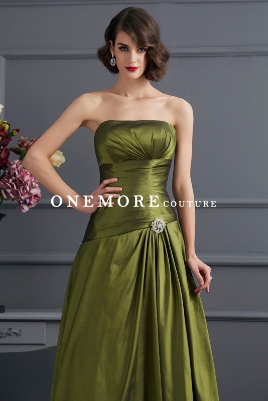 Olive Green Drop Waist Taffeta Mother of Bride Dress with Jacket