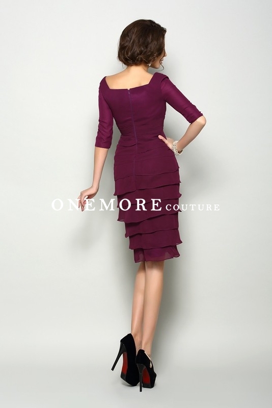 Short Plum Color Mother of Bride Dresses with Layered Skirt
