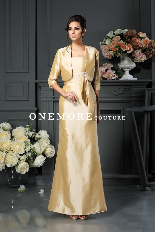 A Line Pale Yellow Taffeta Mother of Bride Dresses with Jacket