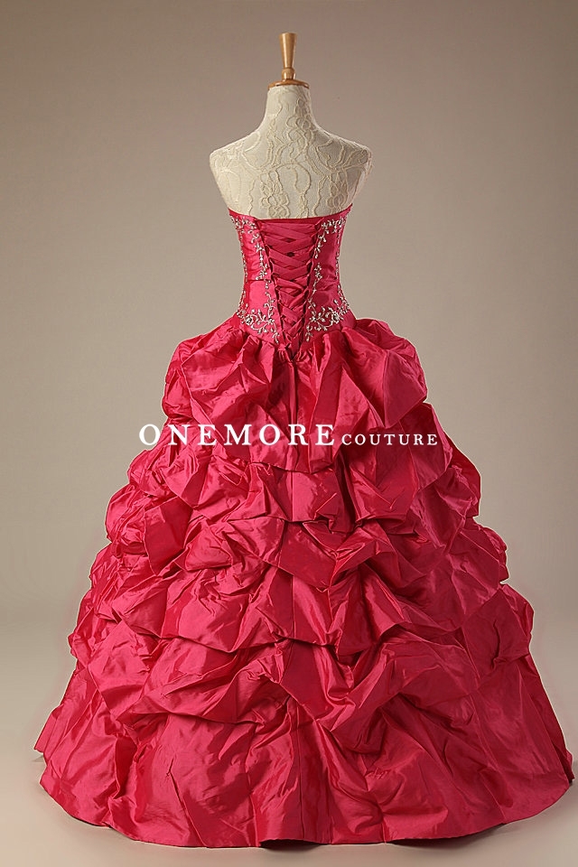 Hot Pink Ball Gown Taffeta Quinceanera Dress with Embroidery