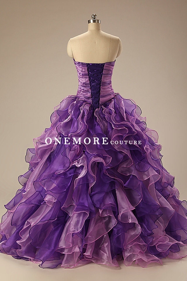 Purple and Pink Quinceanera Dresses with Ruffled Organza