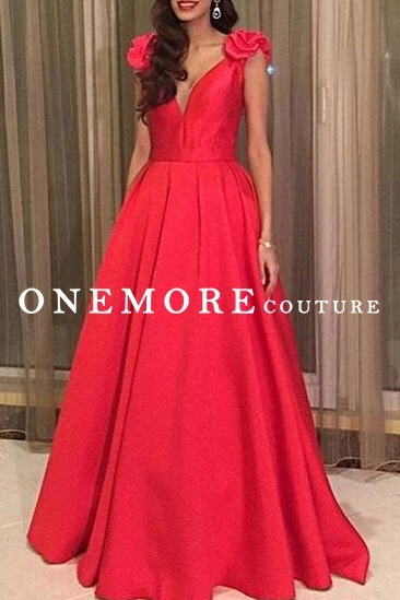 Simple A Line Satin Long Red Prom Dresses
