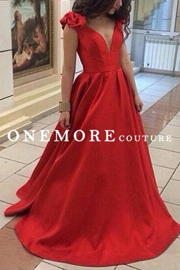 Simple A Line Satin Long Red Prom Dresses