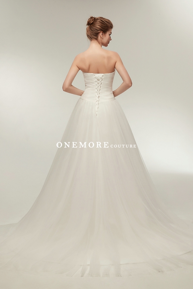 Simple Pleated A Line Wedding Dresses with Feathers
