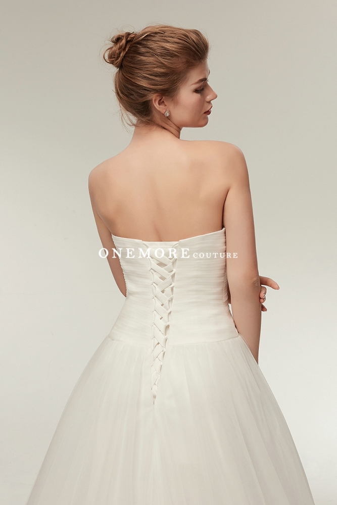 Simple Pleated A Line Wedding Dresses with Feathers