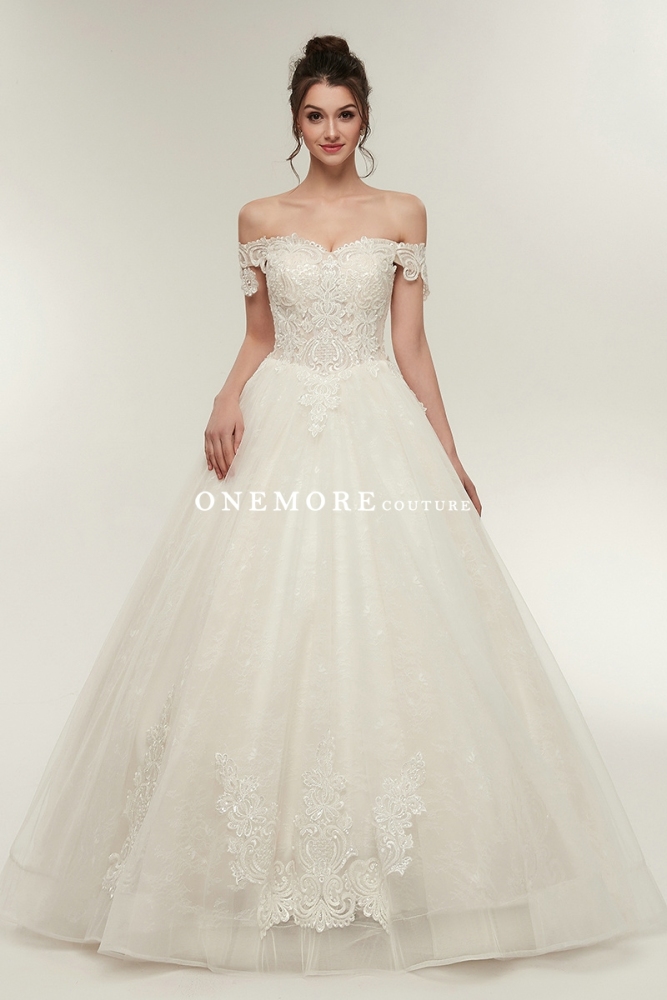 Off Shoulder Ball Gown Wedding Dresses with Beaded Lace