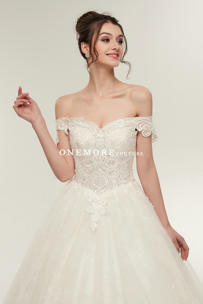 Off Shoulder Ball Gown Wedding Dresses with Beaded Lace