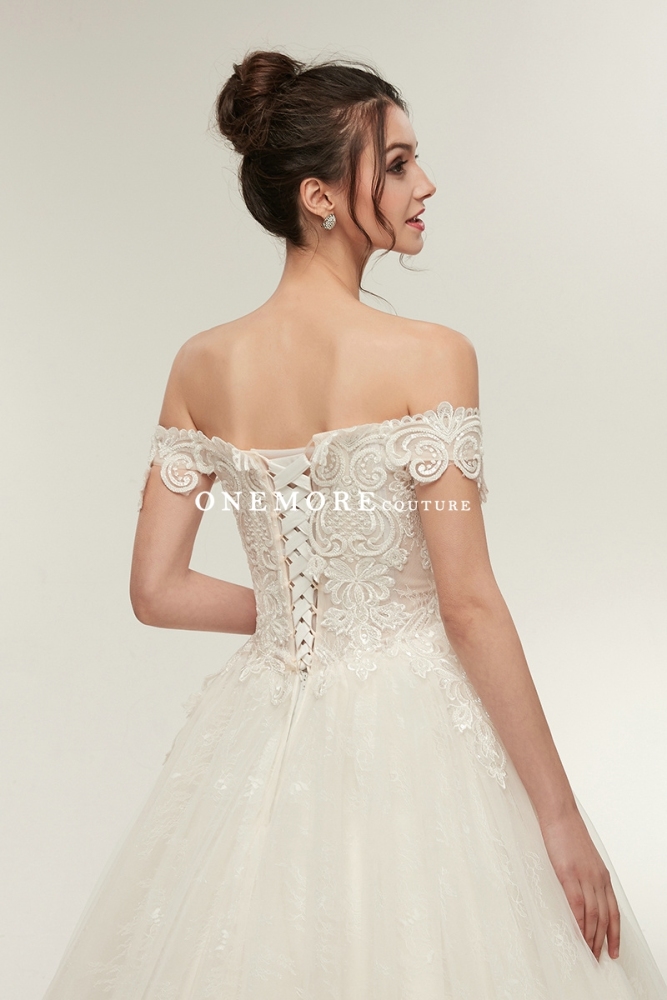 Off Shoulder Ball Gown Wedding Dresses with Beaded Lace