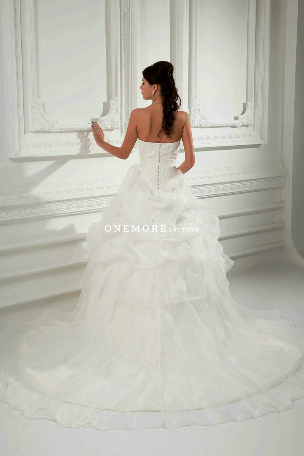 Drop Waist Ball Gown Organza Wedding Dress with Lace
