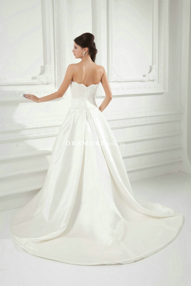 Simple A Line Satin Wedding Dresses with Pleats