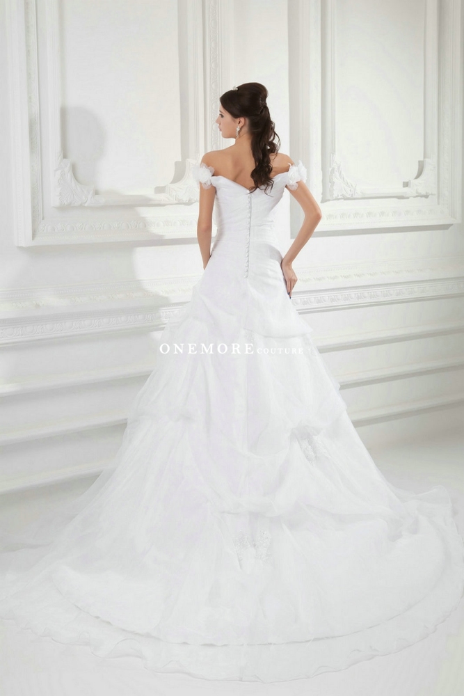 Off Shoulder Ball Gown Organza Wedding Dresses with Lace